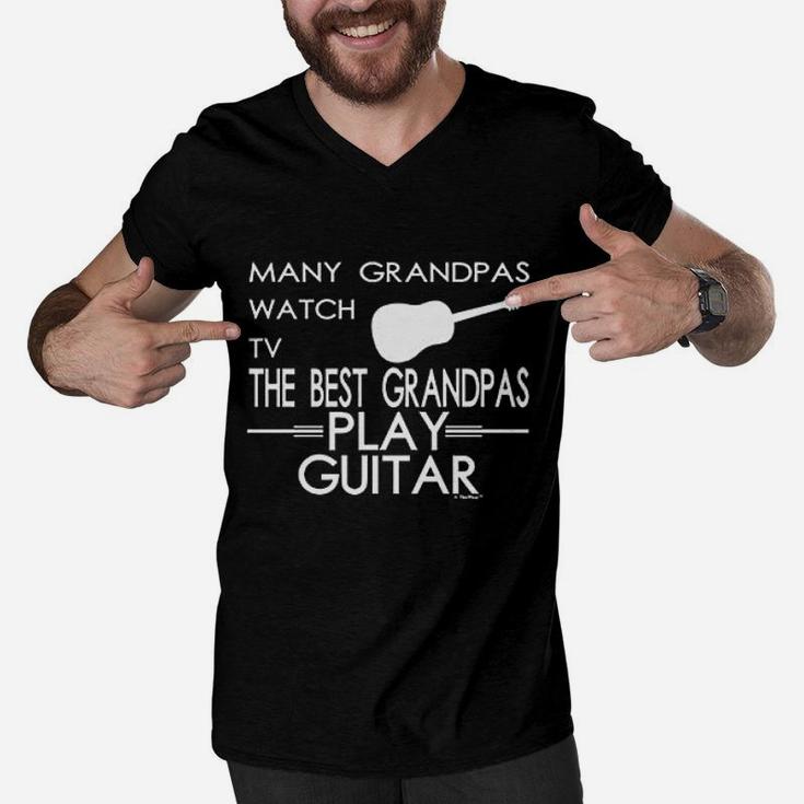 Many Grandpas Watch Tv Best Grandpas Play Guitar Men V-Neck Tshirt