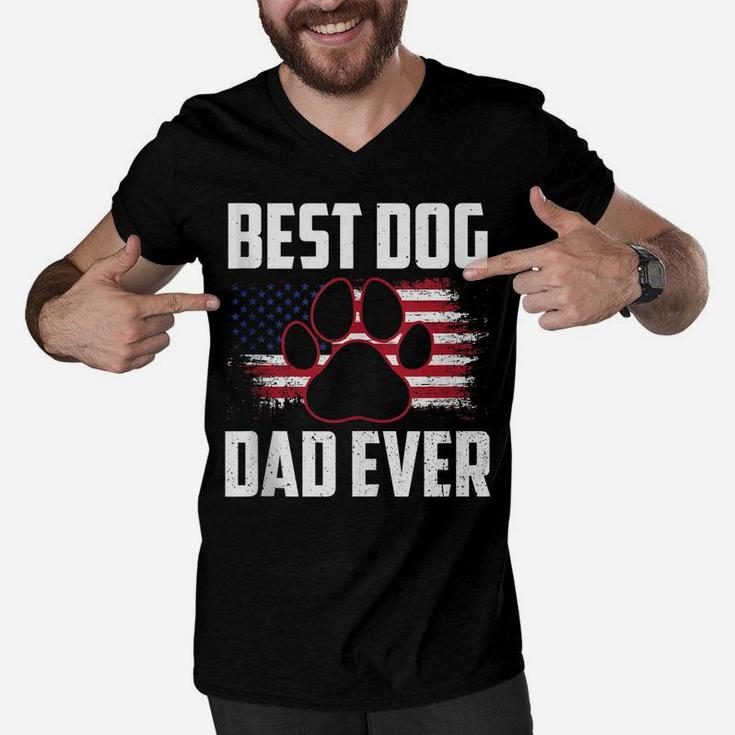 Mens American Flag Dog Dad Owner Best Dog Dad Ever Fathers Day Men V-Neck Tshirt