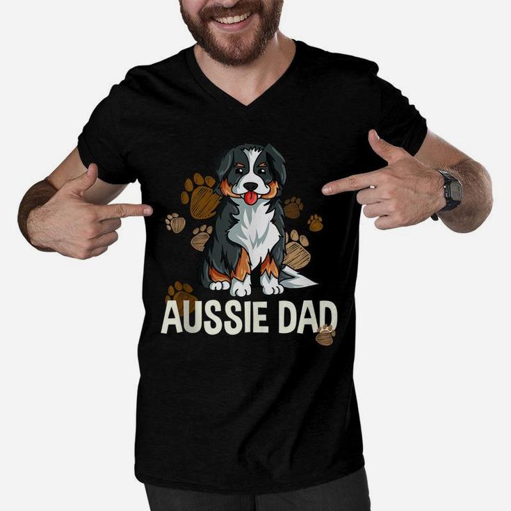 Mens Australian Shepherd Dad Dog Saying Fun Aussie Men V-Neck Tshirt