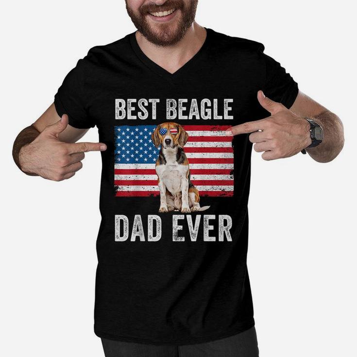 Mens Beagle Dad American Flag Dog Lover Owner Fathers Day Funny Men V-Neck Tshirt