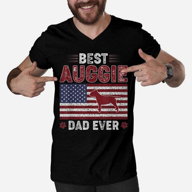 Mens Best Auggie Dad Ever American Flag Dog Dad Men V-Neck Tshirt
