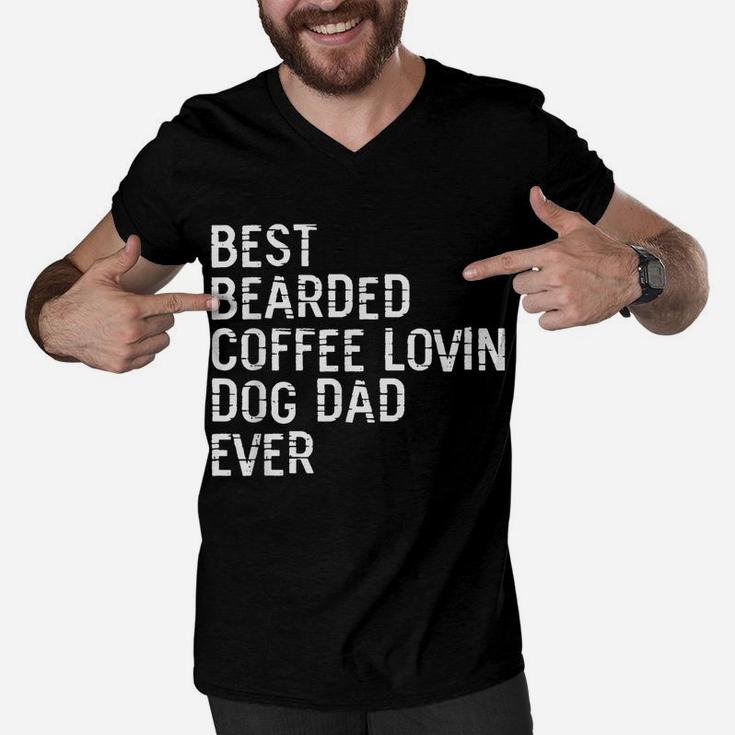 Mens Best Bearded Coffee Lovin Dog Dad  Pet Lover Owner Men V-Neck Tshirt