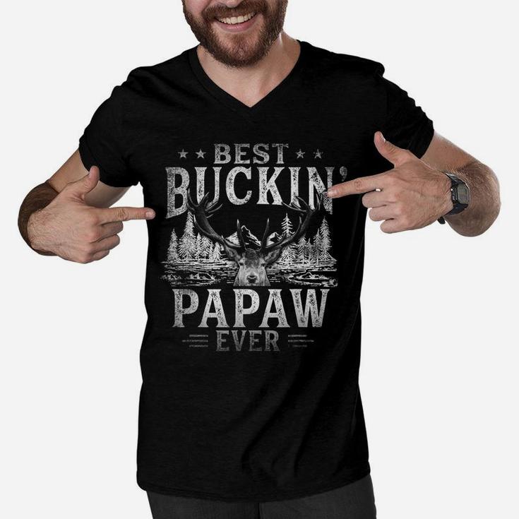 Mens Best Buckin' Papaw Ever Shirt Funny Deer Hunting Fathers Day Men V-Neck Tshirt