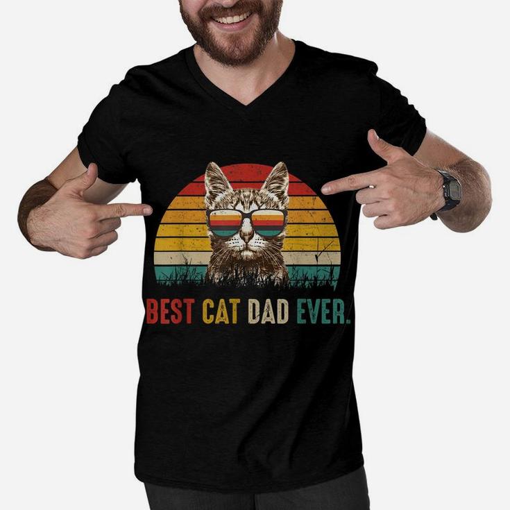 Mens Best Cat Dad Ever Tshirt - Cute Vintage Best Cat Dad Ever Men V-Neck Tshirt