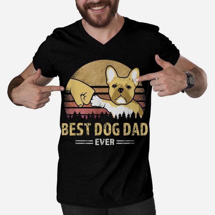 Mens Best Frenchie Dad Ever Vintage French Bulldog Puppy Lover Men V-Neck Tshirt