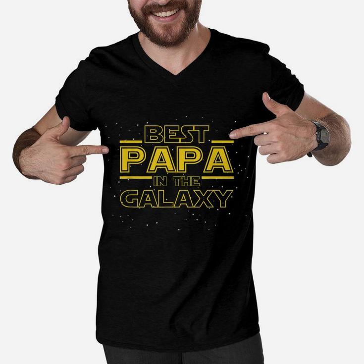 Mens Best Papa Galaxy Shirt Birthday Father's Day Gift For Papa Men V-Neck Tshirt