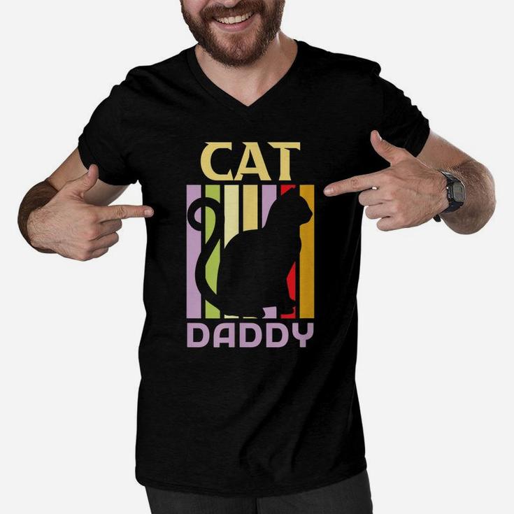 Mens Cat Daddy Shirt For Men, Cat T-Shirts Funny For Cat Lovers Men V-Neck Tshirt