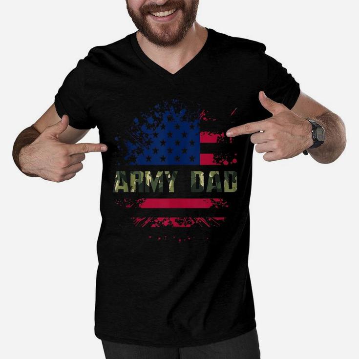 Mens Cool Proud Army Dad Shirt United States Usa Flag Father Gift Men V-Neck Tshirt