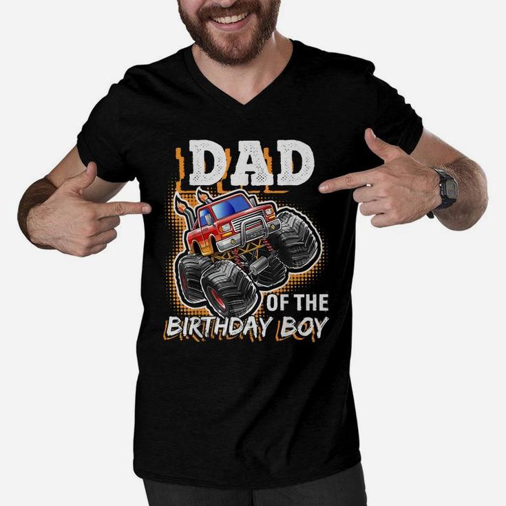 Mens Dad Of The Birthday Boy Monster Truck Birthday Novelty Gift Men V-Neck Tshirt