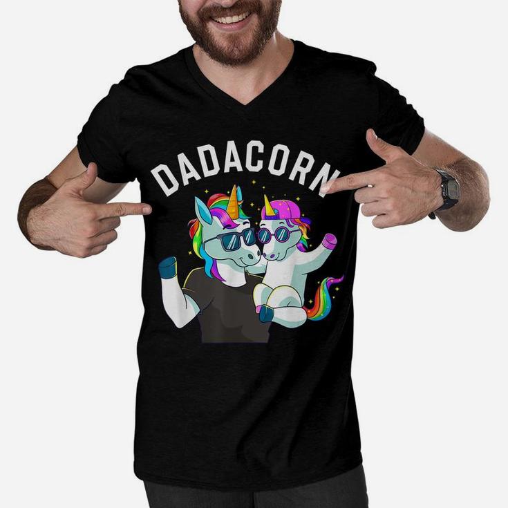 Mens Dadacorn Unicorn Dad Family Birthday Fathers Day Daughter Men V-Neck Tshirt