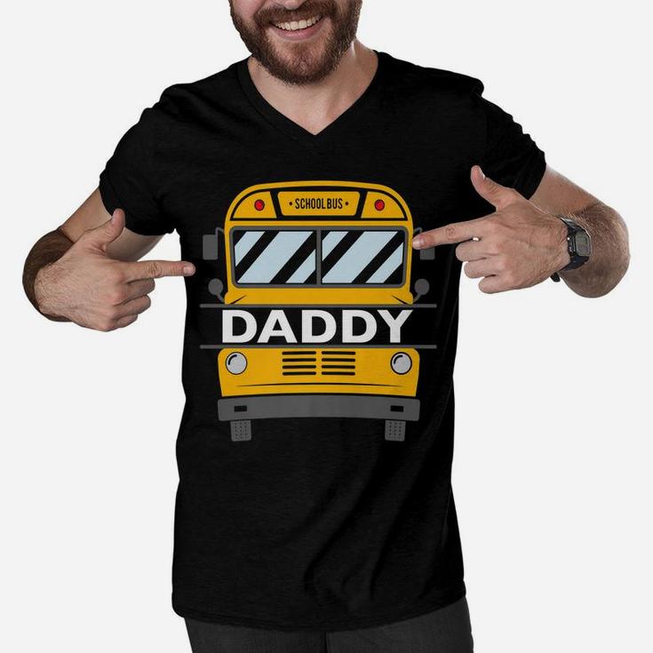 Mens Daddy Matching Family Costume School Bus Theme Kids Party Men V-Neck Tshirt