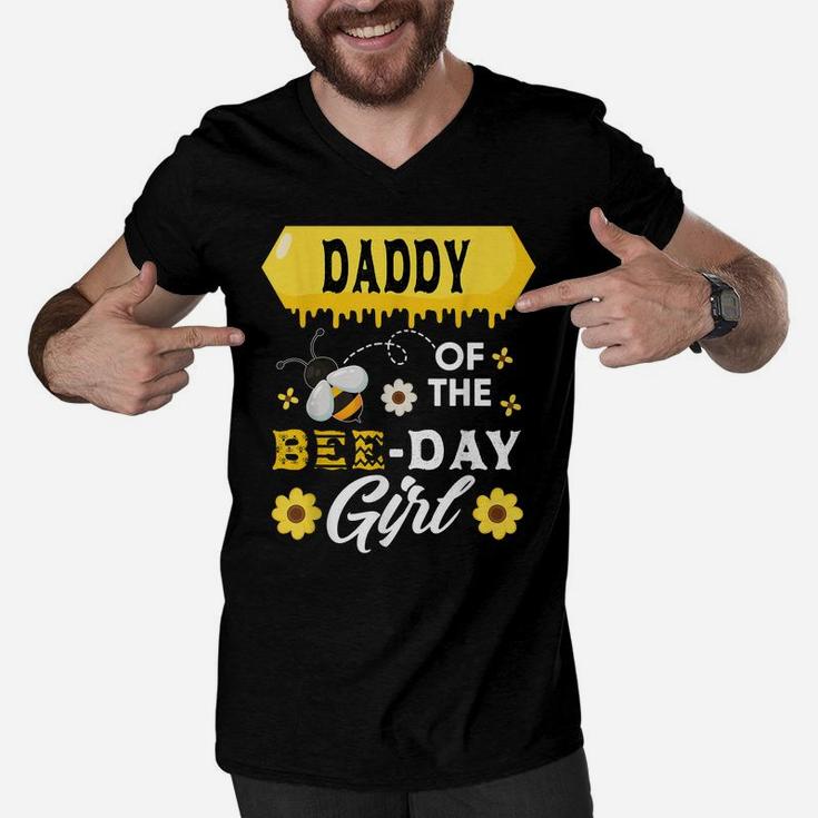 Mens Daddy Of The Bee Birthday Girl Family Matching Hive Honey Men V-Neck Tshirt