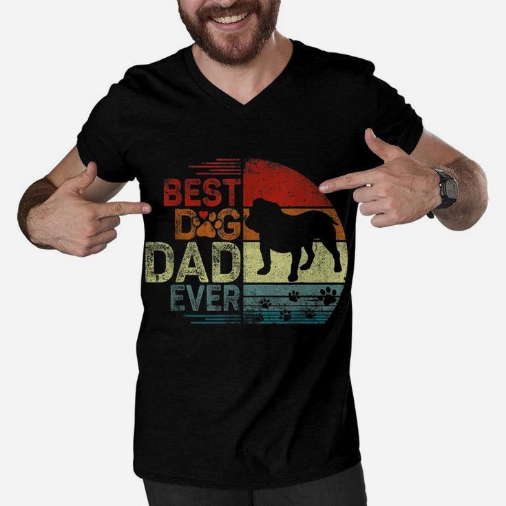Mens English Bulldog Vintage Dog Dad Shirt Cool Fathers Day Retro Men V-Neck Tshirt