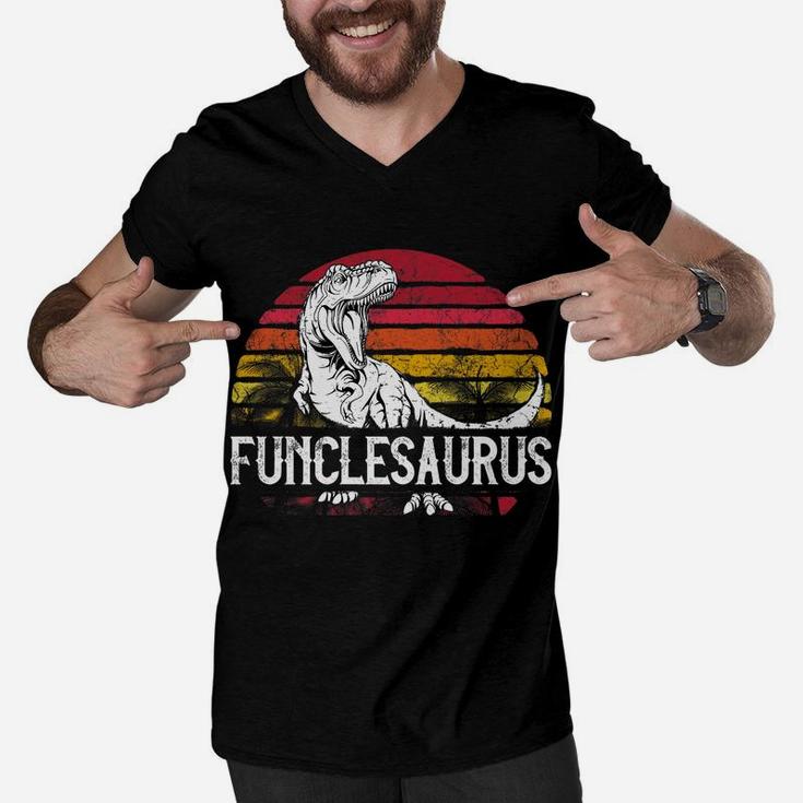 Mens Father's Day Gift For Uncle Funcle Saurus T Rex Funny Men V-Neck Tshirt
