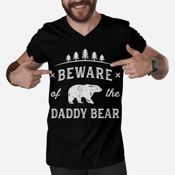 Mens Fathers Day Shirt Beware Daddy Bear Trees Tshirt Gift Dads Men V-Neck Tshirt