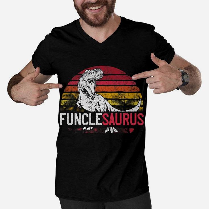 Mens Funcle Saurus Father's Day Funclesaurus UncleRex Dinosaur Men V-Neck Tshirt