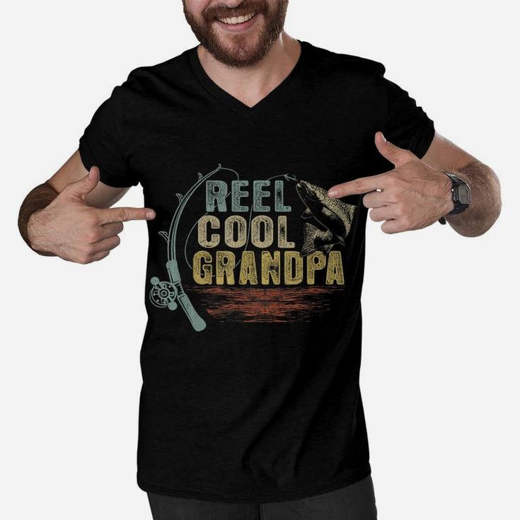 Mens Funny Fishing Tee Vintage Reel Cool Grandpa Men V-Neck Tshirt