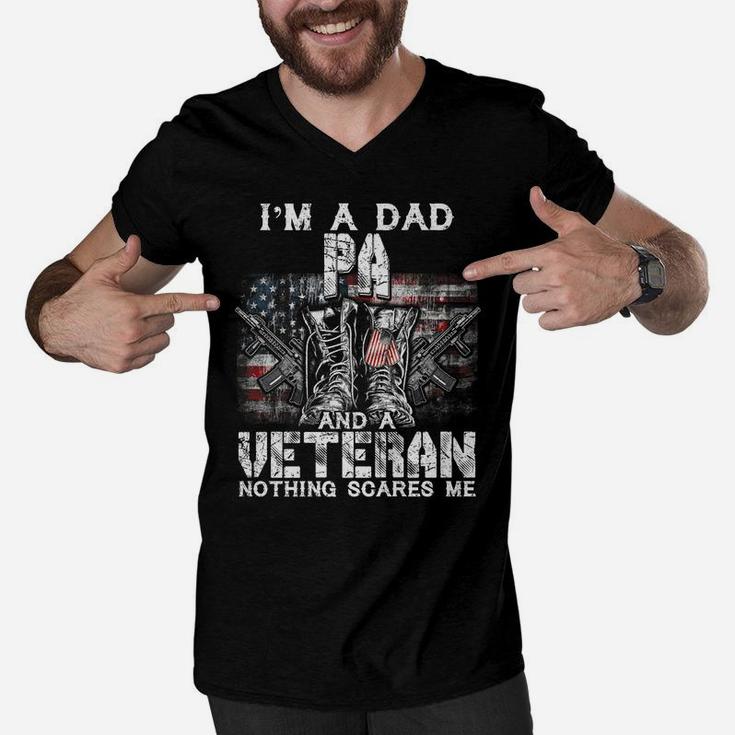 Mens I'm A Dad Pa Veteran Nothing Scares Me Proud Men V-Neck Tshirt