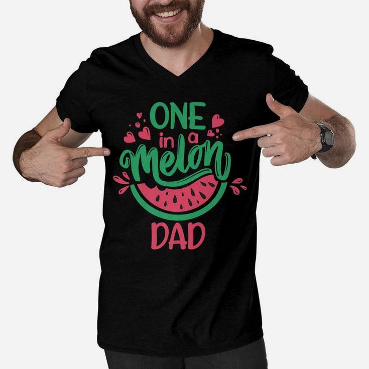 Mens One In A Melon Dad Summer Fruit Watermelon Theme Kid's Party Men V-Neck Tshirt