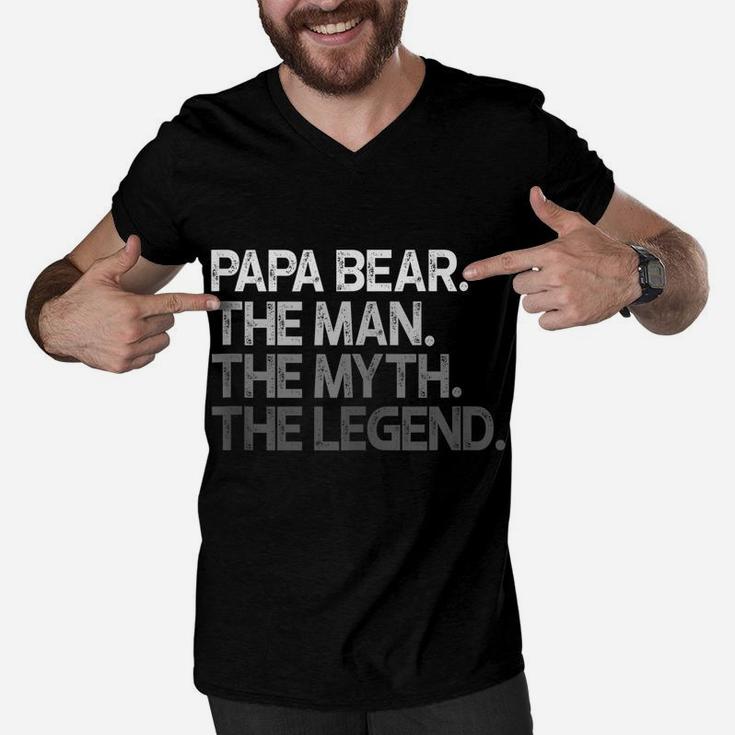 Mens Papa Bear Shirt Gift For Dads & Fathers The Man Myth Legend Men V-Neck Tshirt