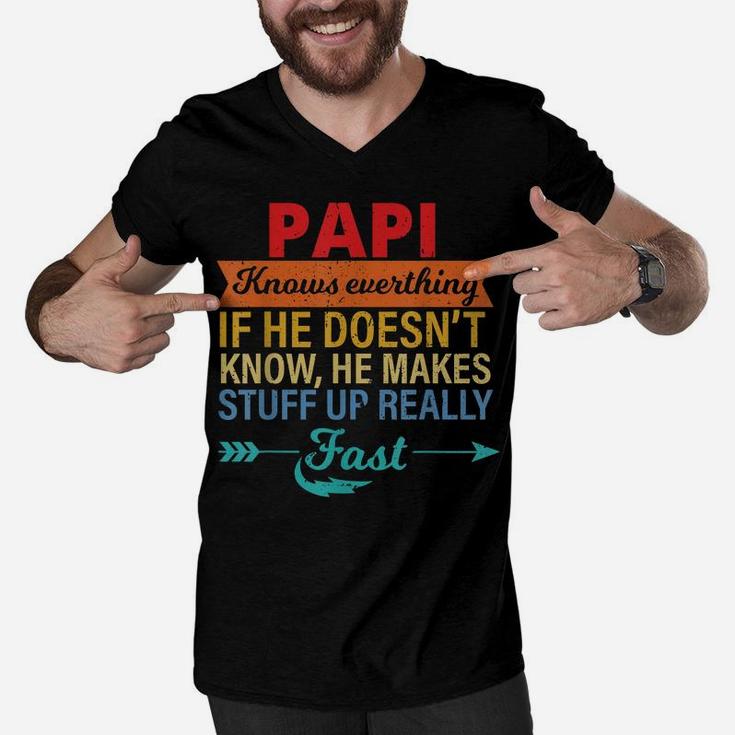 Mens Papi Knows Everything Grandpa Father's Day From Daughter Men V-Neck Tshirt