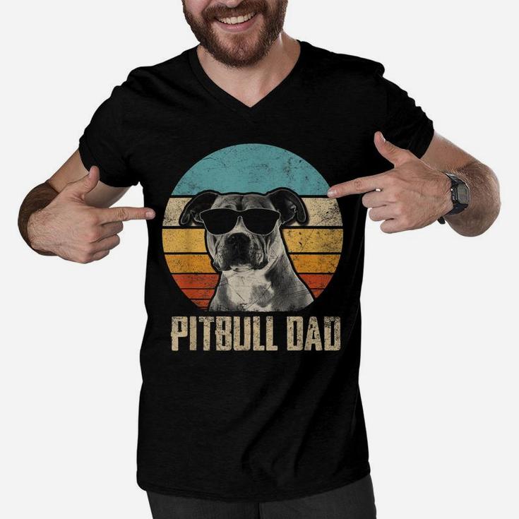 Mens Pitbull Dad Vintage Sunglasses Funny Pitbull Dog Owner Men V-Neck Tshirt