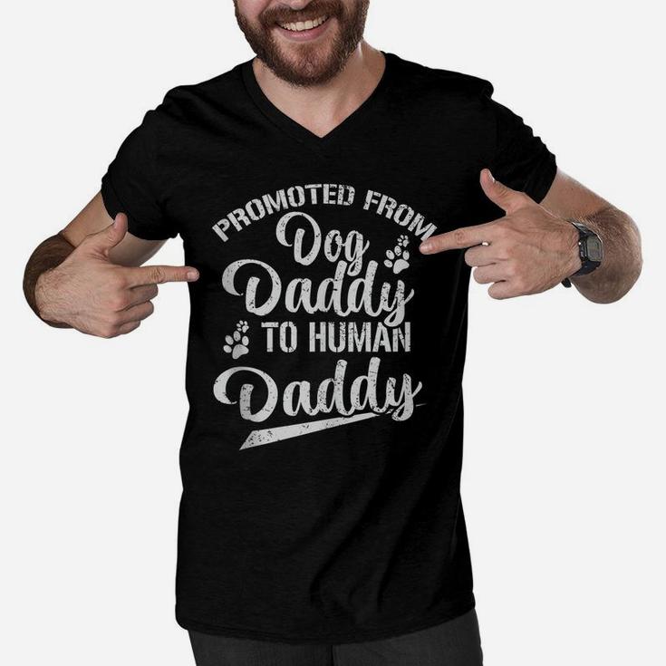 Mens Promoted From Dog Daddy To Human Daddy Funny New Dad Gift Men V-Neck Tshirt