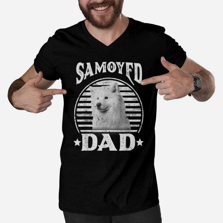 Mens Samoyed Dad Retro Happy Father's Day Men V-Neck Tshirt