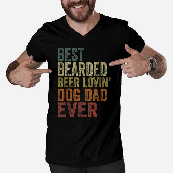 Mens Vintage Best Bearded Beer Lovin Dog Dad Pet Lover Owner Men V-Neck Tshirt