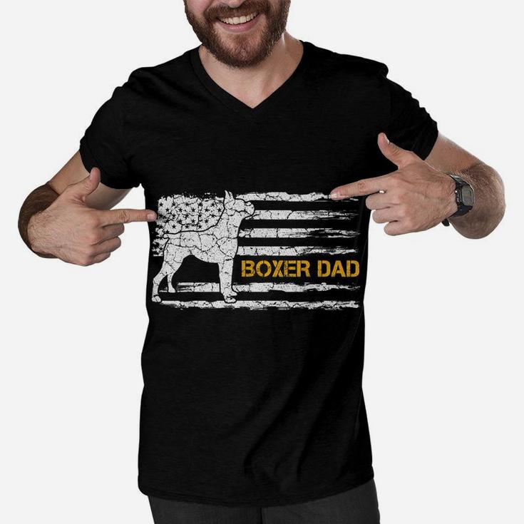 Mens Vintage Usa American Flag Boxer Dog Dad Silhouette Funny Men V-Neck Tshirt