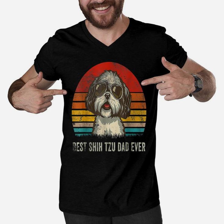 Mens World's Best Shih Tzu Dog Dad Ever Vintage Men V-Neck Tshirt