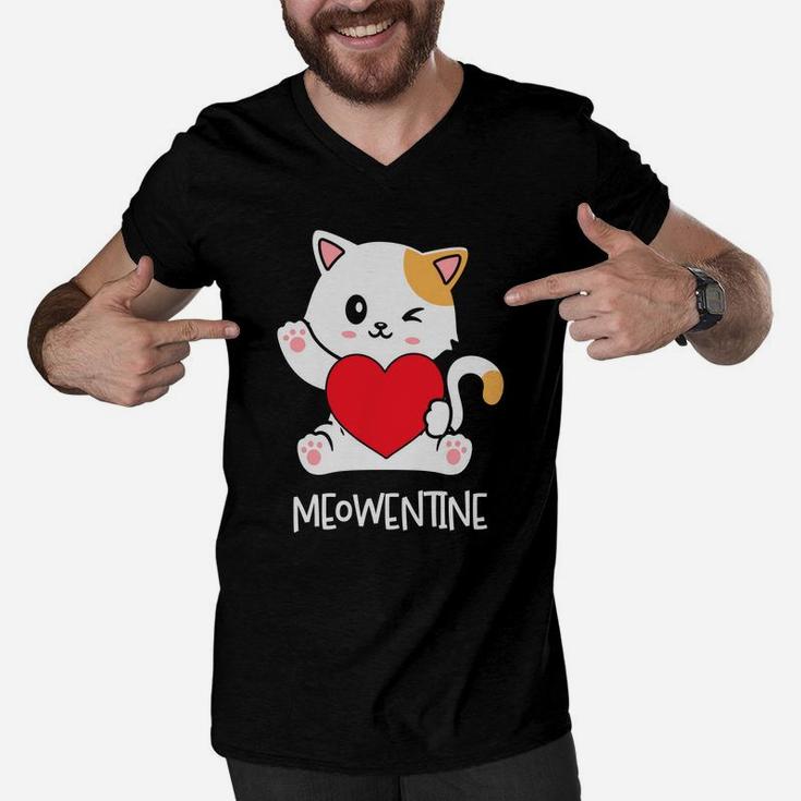 Meowentine Valentine Gift Cute Cat Kitten Happy Valentines Day Men V-Neck Tshirt
