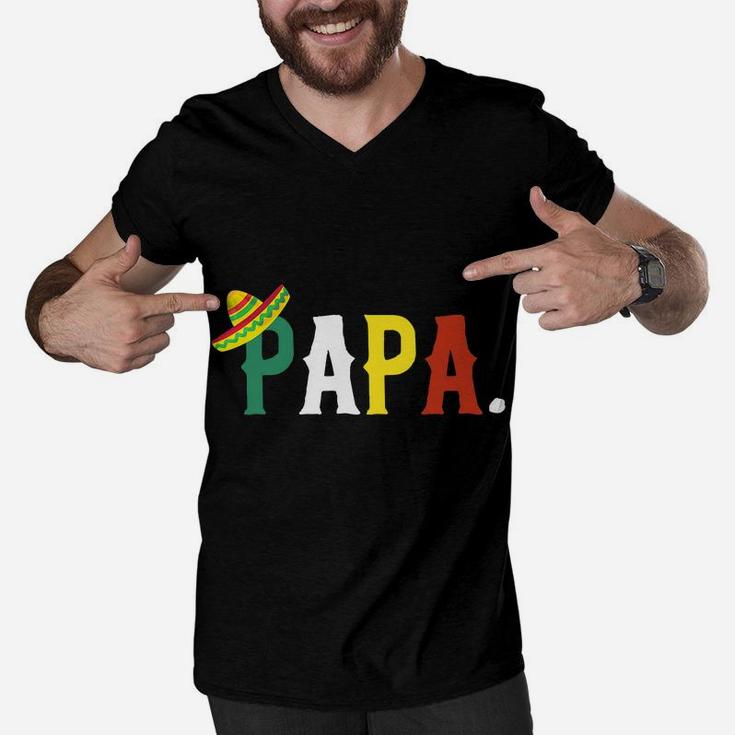 Mexican Fiesta Birthday Party Theme Papa Matching Family Dad Men V-Neck Tshirt