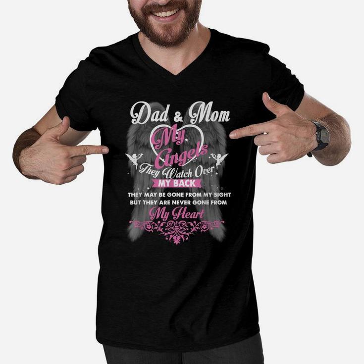Mom And Dad In Heaven Forever My Angels Memorial Of Parents Men V-Neck Tshirt