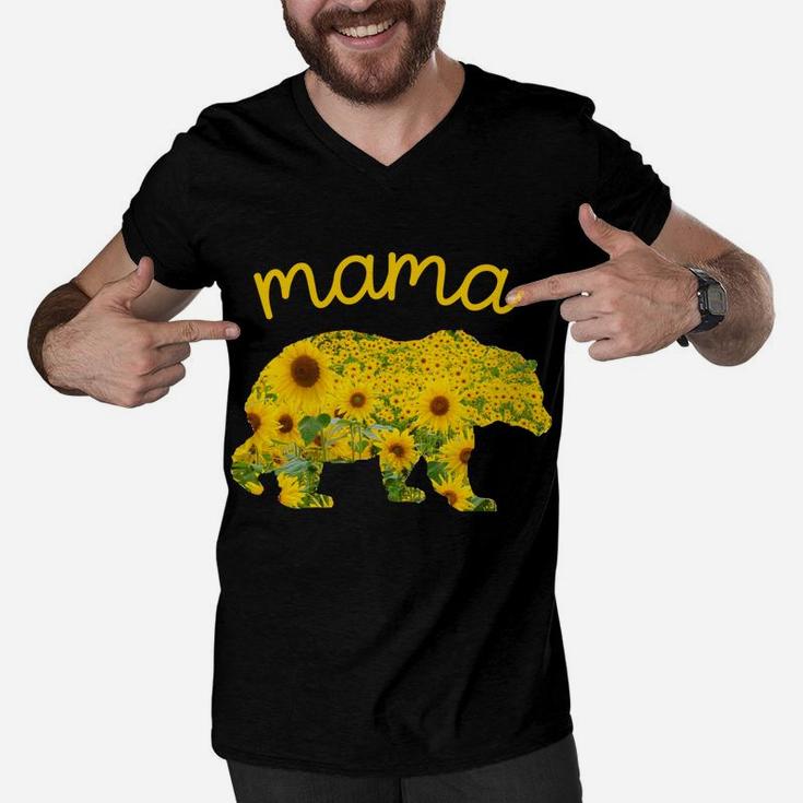 Mothers Day Christmas Floral Father Gift Mama Bear Sunflower Men V-Neck Tshirt