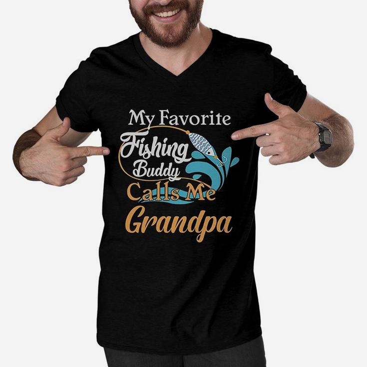 My Favorite Fishing Buddy Calls Me Grandpa Men V-Neck Tshirt