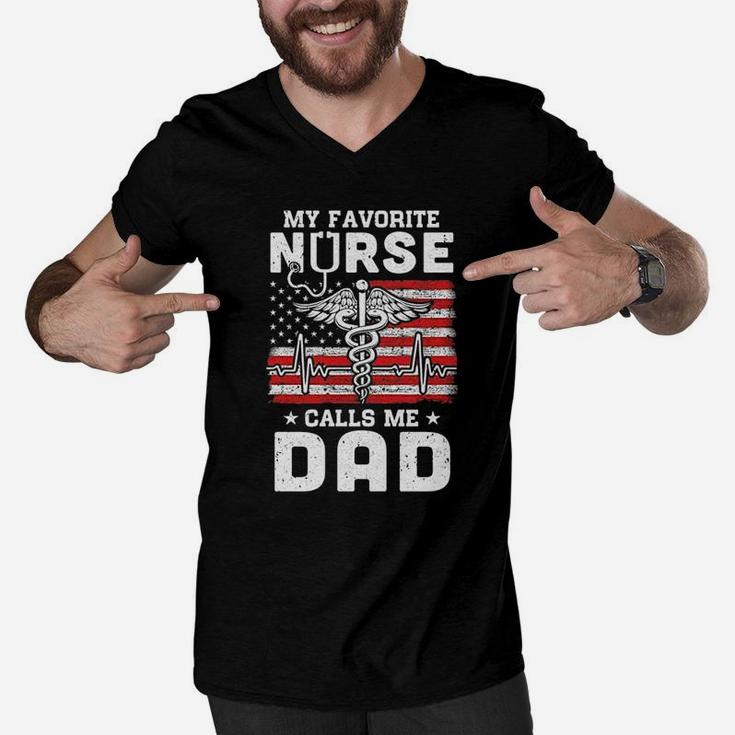 My Favorite Nurse Calls Me Dad Usa Flag Men V-Neck Tshirt