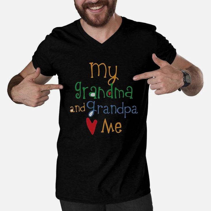 My Grandpa And Grandma Loves Me Grandparent Men V-Neck Tshirt
