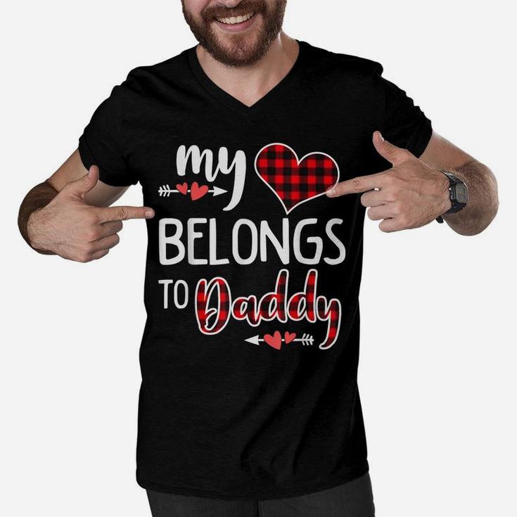 My Heart Belongs To Daddy Heart Valentines Day Gift Boy Girl Men V-Neck Tshirt