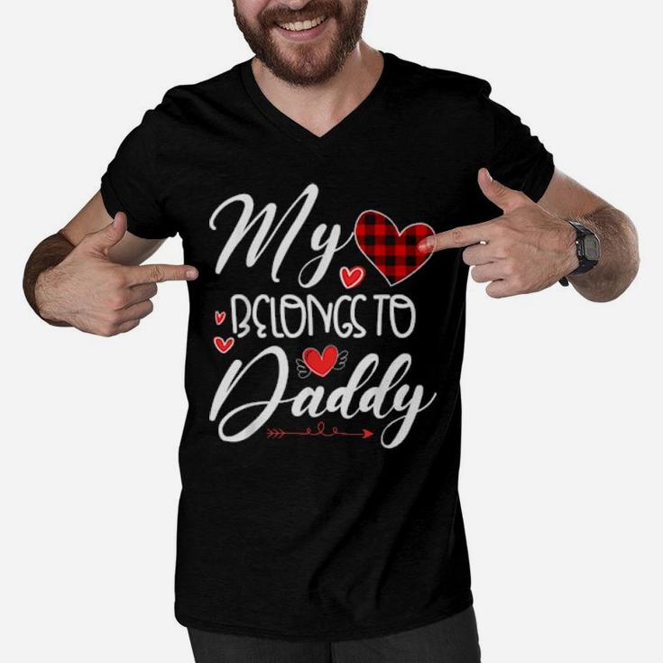 My Heart Belongs To Daddy Heart Valentines Day Son Daughter Men V-Neck Tshirt