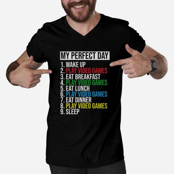 My Perfect Day Video Games Cool Gamer Play Video Games All Day Men V-Neck Tshirt