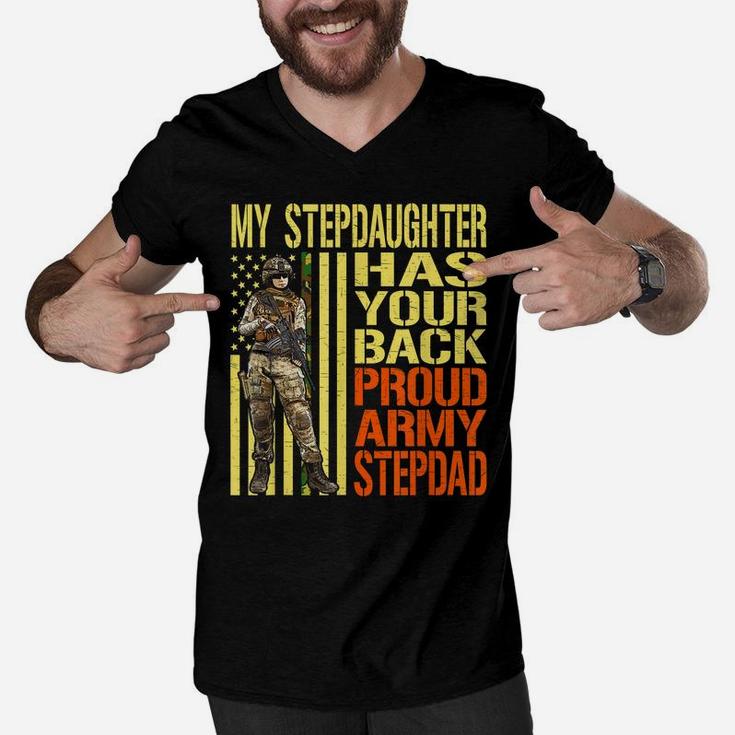 My Stepdaughter Has Your Back Shirt Proud Army Stepdad Gift Men V-Neck Tshirt