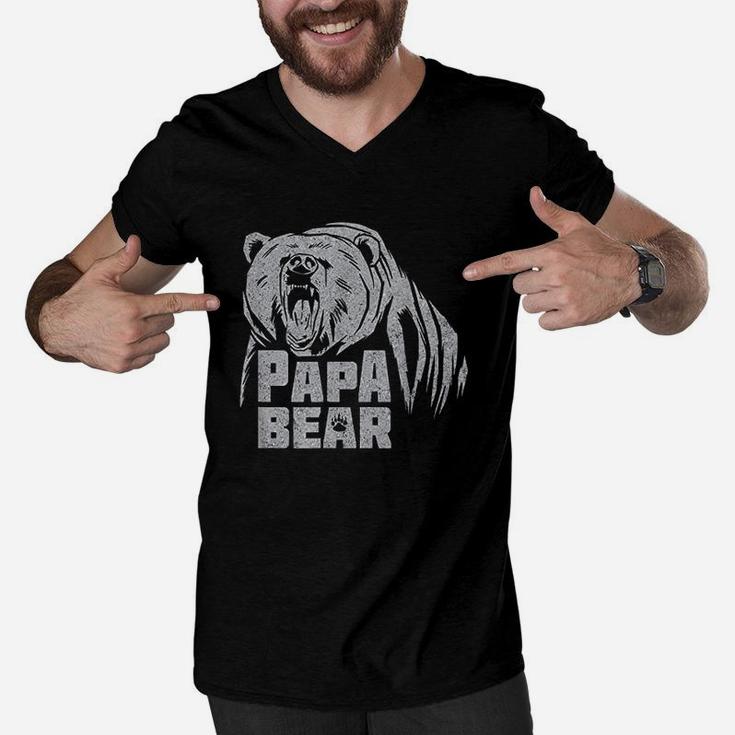 Papa Bear Daddy Father Roaring Grizzly Fathers Day Gift Men V-Neck Tshirt