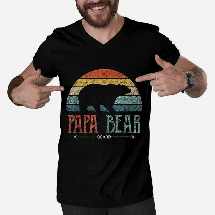 Papa Bear Vintage Daddy Father Day Retro Dad Men V-Neck Tshirt