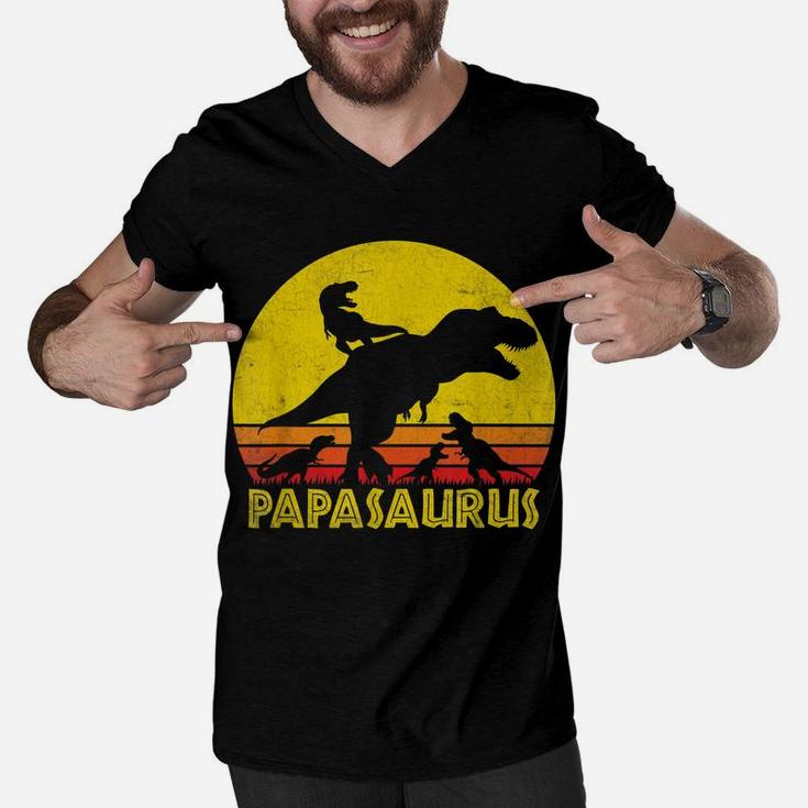 Papasaurus Dinosaur 4 Kids - Fathers Day Funny Gift For Dad Men V-Neck Tshirt