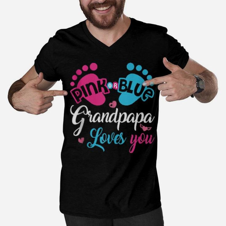 Pink Or Blue Grandpapa Loves You Grandpa Men V-Neck Tshirt