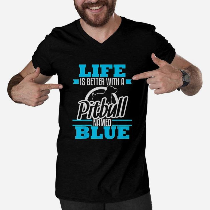 Pitbull Named Blue Dog Mom Dad Men V-Neck Tshirt