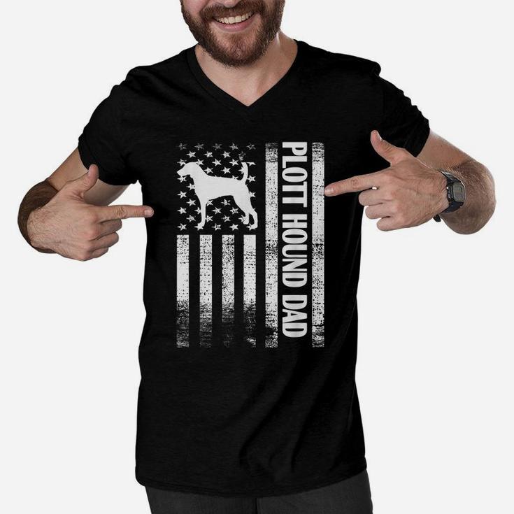 Plott Hound Dad American Flag Plott Hound Dog Owner Men V-Neck Tshirt