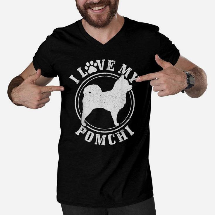Pomchi Dog I Love My Pomchi Mom Dad Men V-Neck Tshirt