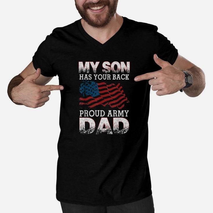 Proud Army Dad Cool Distressed Usa American Flag Men V-Neck Tshirt